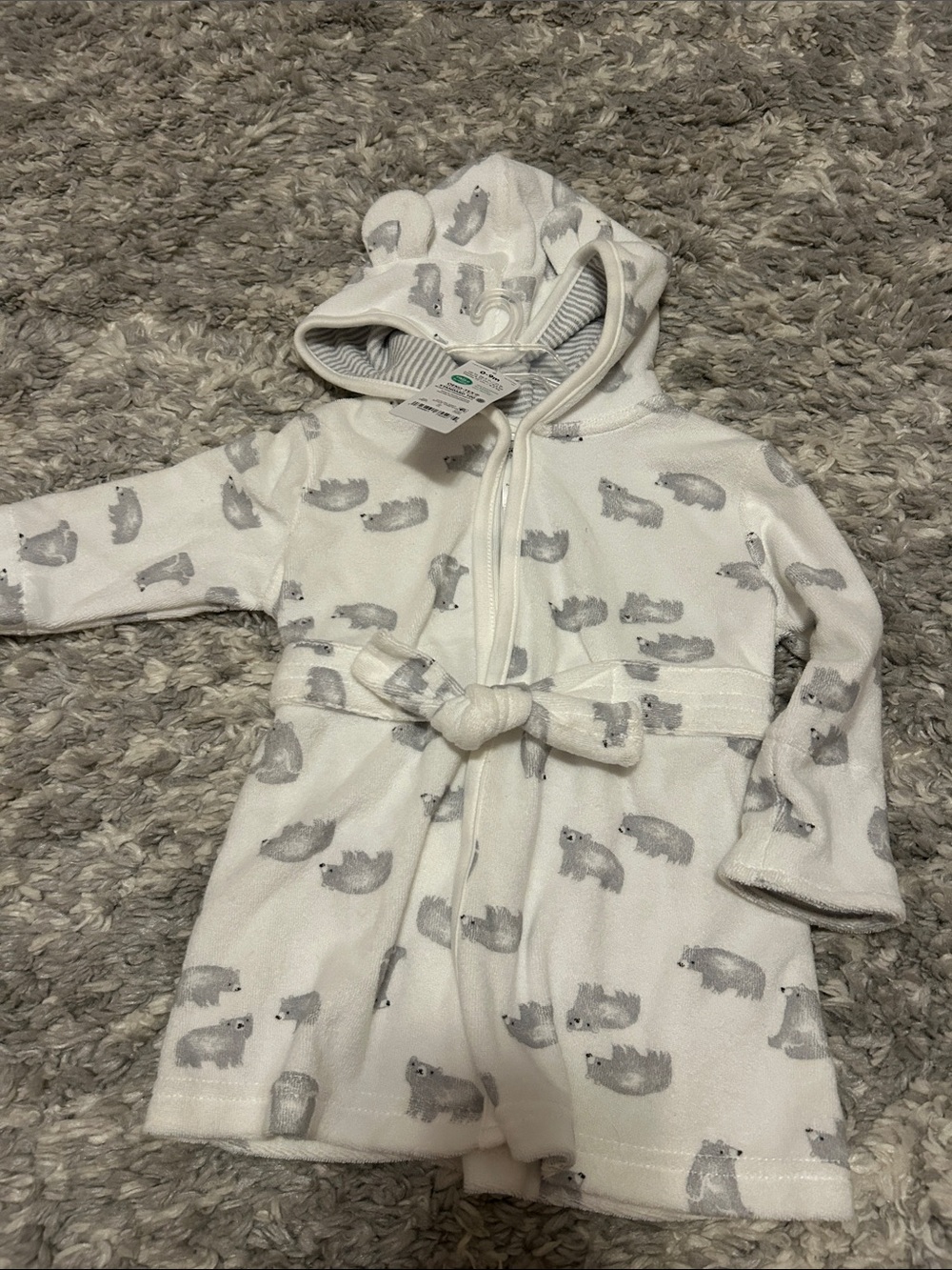 Carter's White Hooded Robe with Gray Bear Print